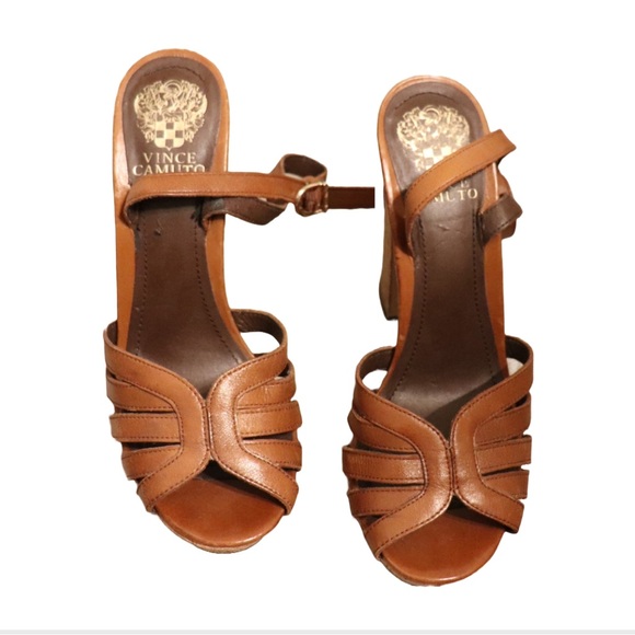 Vince Camuto brown leather wedges size 8.5 - Picture 1 of 4